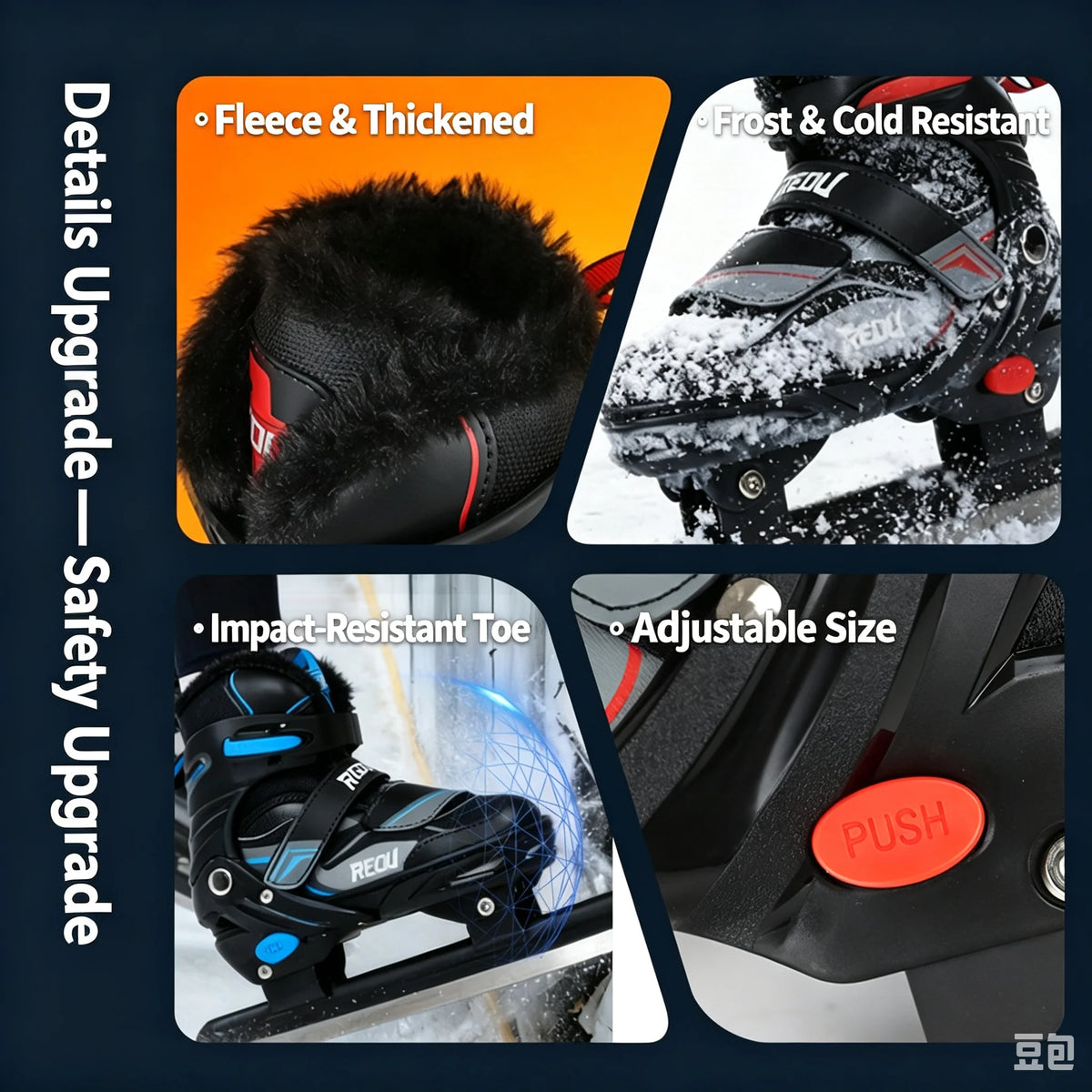 Patines de Hielo Ajustables para Niños, Forrados de Forro Polar, Cuchillas de Acero al Carbono Reforzadas, Botas de Patinaje sobre Hielo para Niños Principiantes