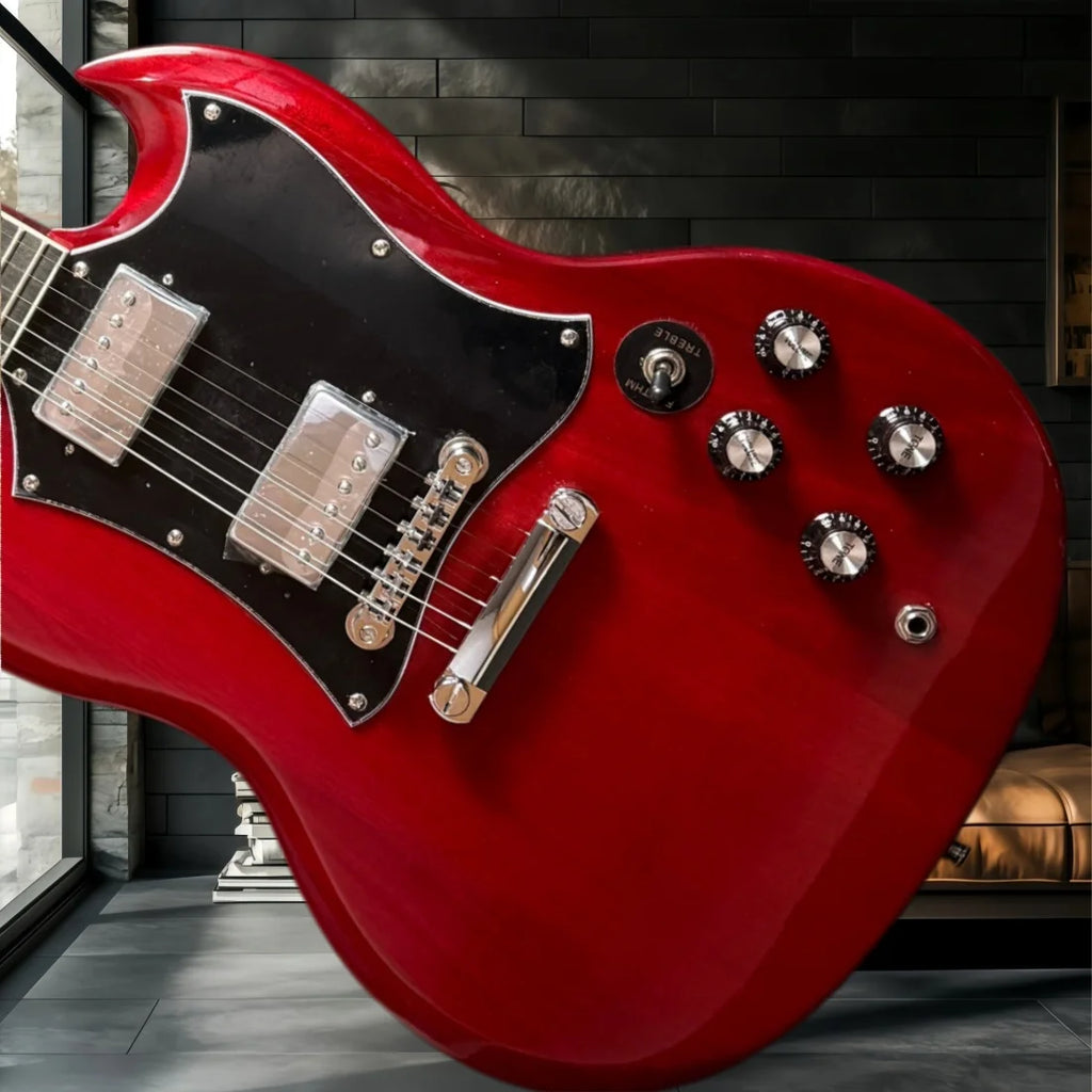 Guitarra Red Rock con Mástil de Palisandro y Puente Fijo, Instrumento de Cuerda de Nivel Básico para Aficionados a la Música