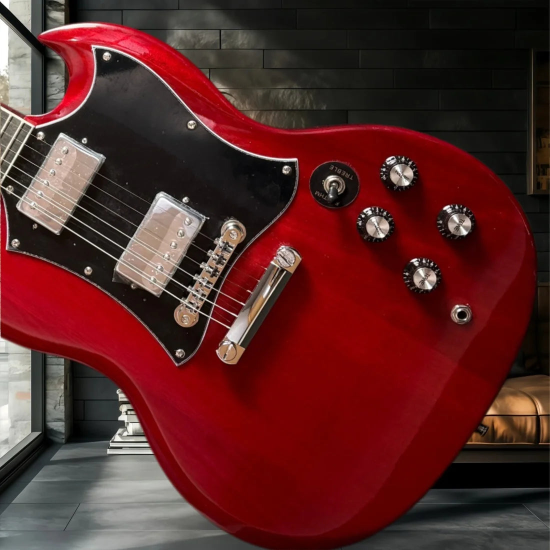 Guitarra Red Rock con Mástil de Palisandro y Puente Fijo, Instrumento de Cuerda de Nivel Básico para Aficionados a la Música