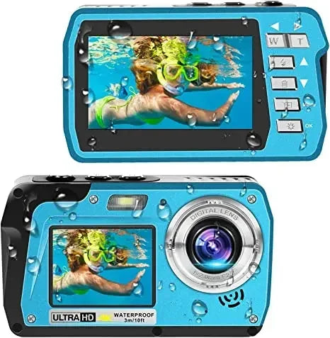 Cámara Digital Subacuática 4K, Resistente al Agua hasta 10 Pies, Pantallas Dobles IPS, 56MP, Antivibración, Selfie, Snorkel, Natación, Grabadora de Video