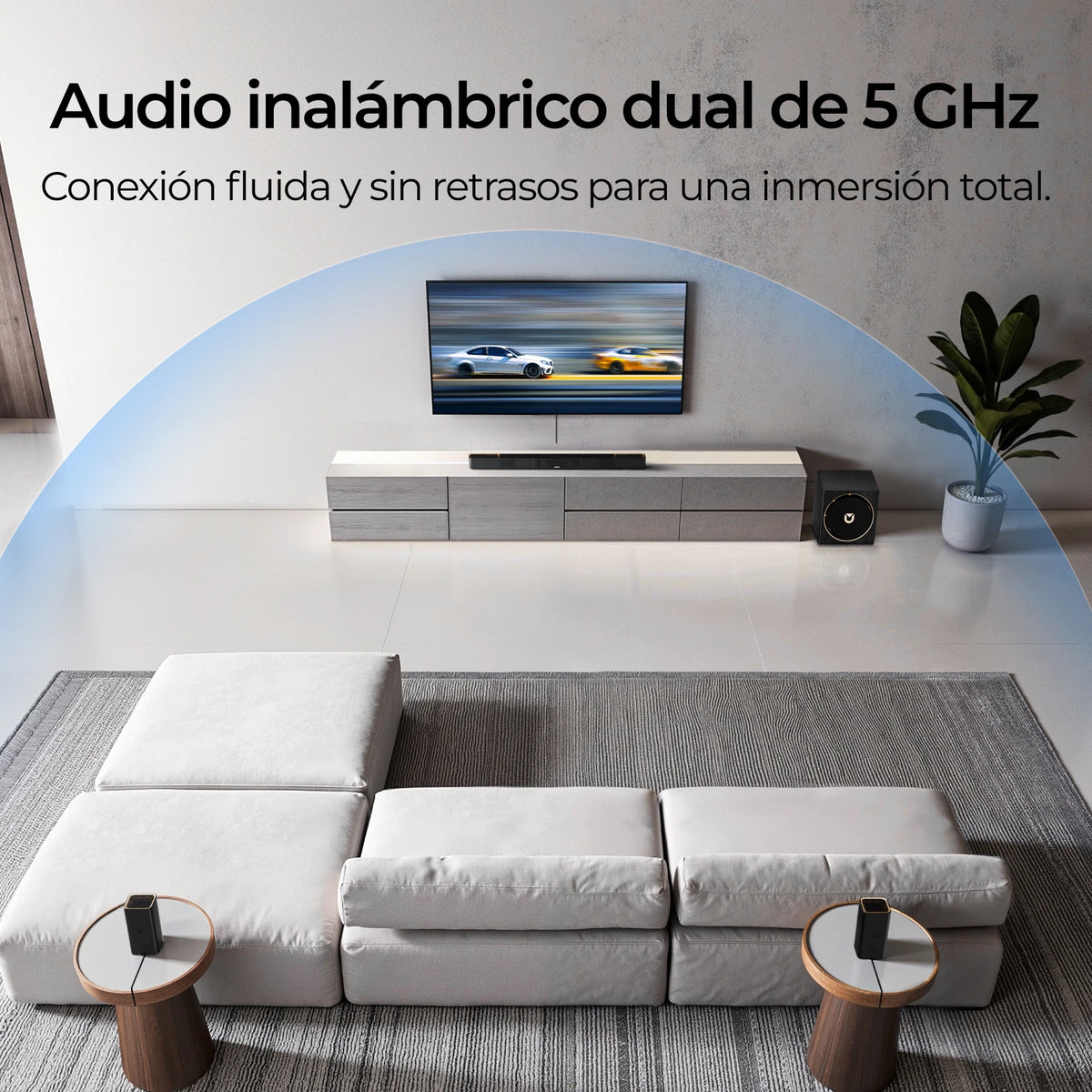 Barra de Sonido Profesional ULTIMEA Serie Skywave 5.1.4 Canales con Dolby Atmos, Sistema de Sonido Envolvente con Subwoofer de 8 Pulgadas y 2 Altavoces Traseros