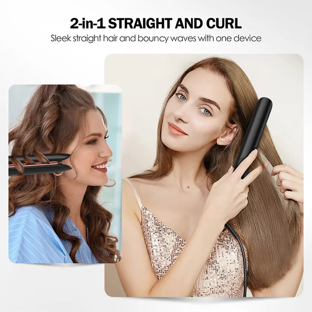 Plancha de pelo profesional 2 en 1, rizador de pelo con iones negativos, plancha de cerámica, tratamiento con queratina, para cabello encrespado, restaura el cabello dañado.