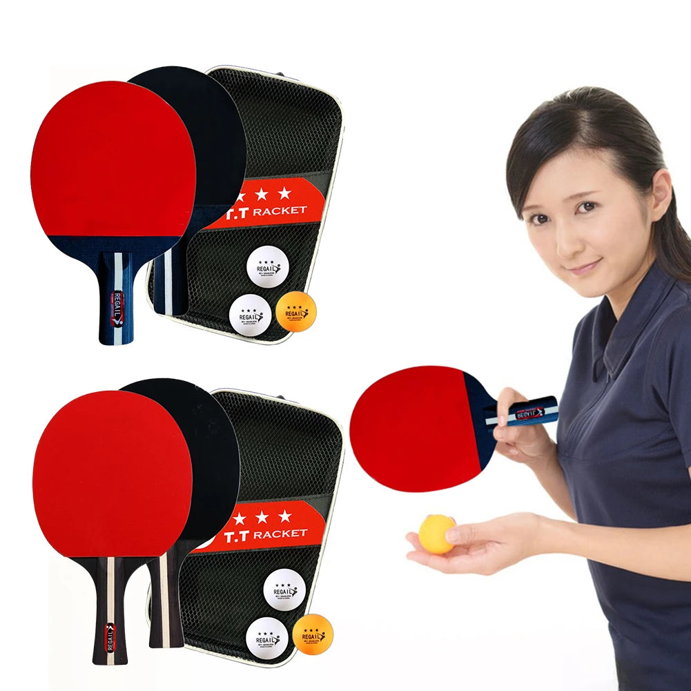 Juego de Raquetas de Tenis de Mesa, 2 Raquetas y 3 Pelotas, Juego de Ping Pong Profesional para 2 Jugadores con Bolsa para Torneos