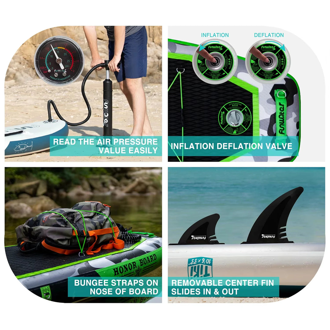 Tabla de Paddle Surf Inflable Ultraligera Funwater SUPFW10A, 330*84*15 cm, Material de PVC, Deportes Acuáticos para Adultos, Yoga, Pesca, Viajes, Surf, Tabla de Paddle Antideslizante
