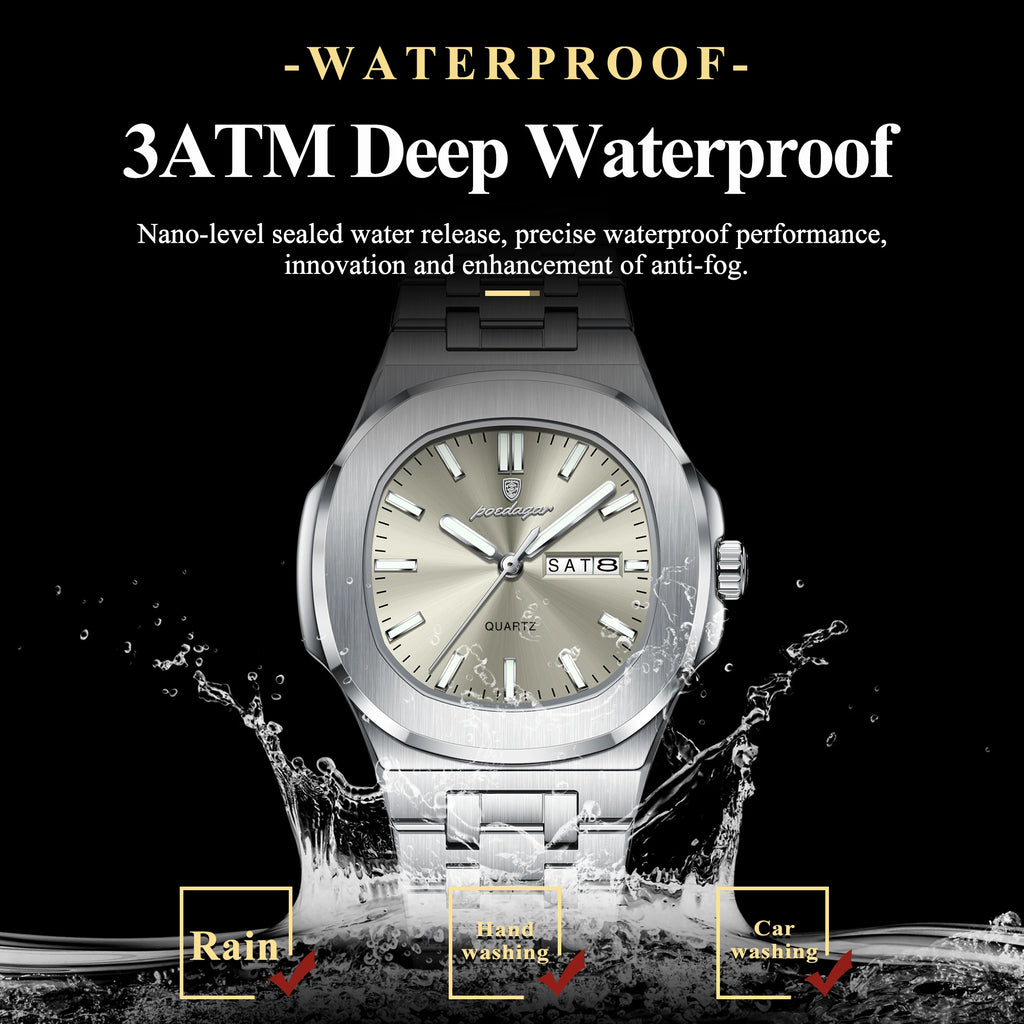 Reloj de pulsera de moda POEDAGAR para mujer, luminoso, resistente al agua, con fecha y día, de cuarzo, elegante, de acero inoxidable, reloj para mujer, regalo