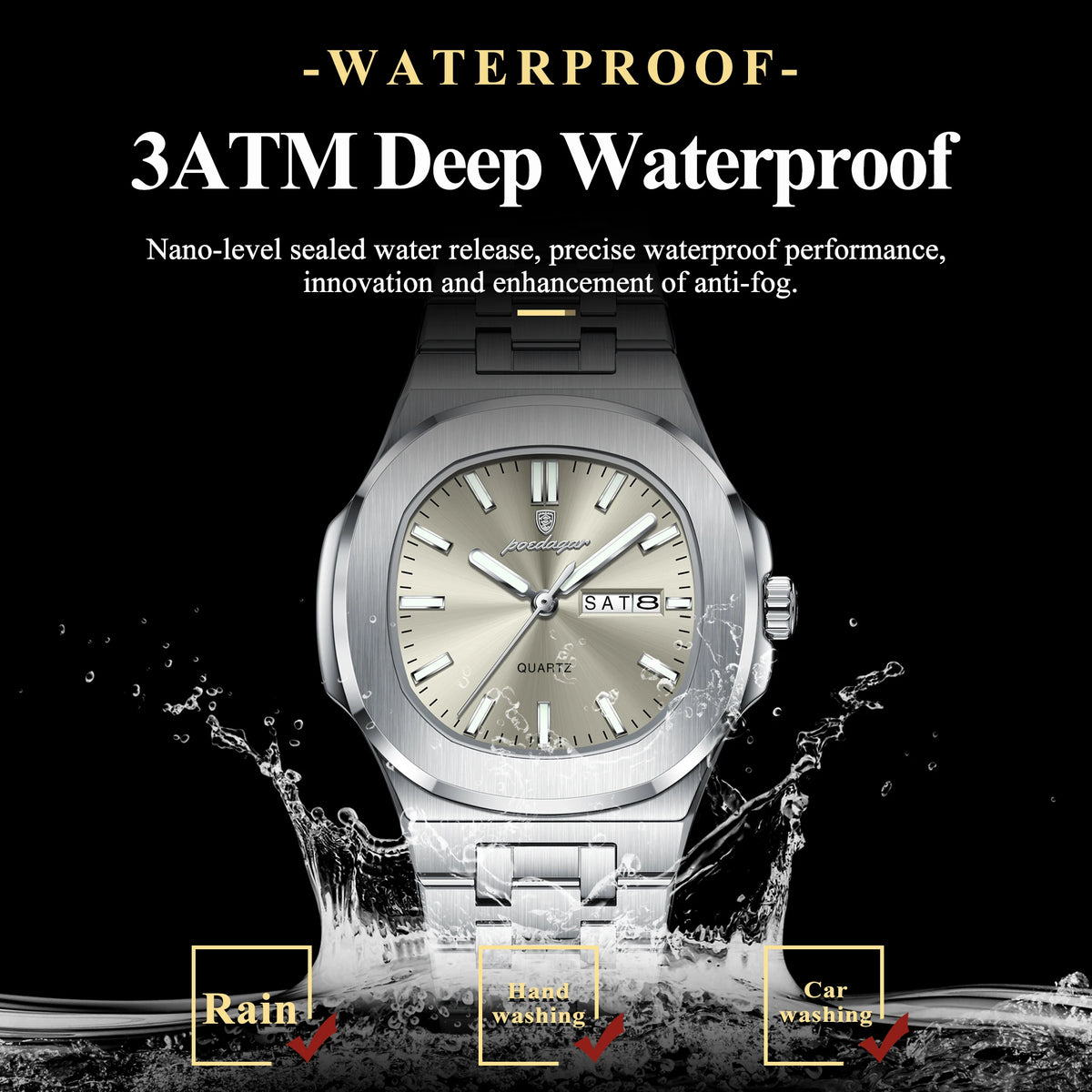 Reloj de pulsera de moda POEDAGAR para mujer, luminoso, resistente al agua, con fecha y día, de cuarzo, elegante, de acero inoxidable, reloj para mujer, regalo
