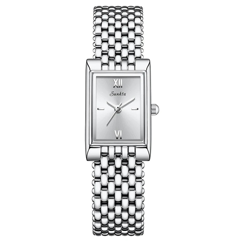 Reloj de cuarzo LIGE de moda de lujo para mujer, correa de acero inoxidable, reloj cuadrado impermeable para mujer, reloj casual de negocios