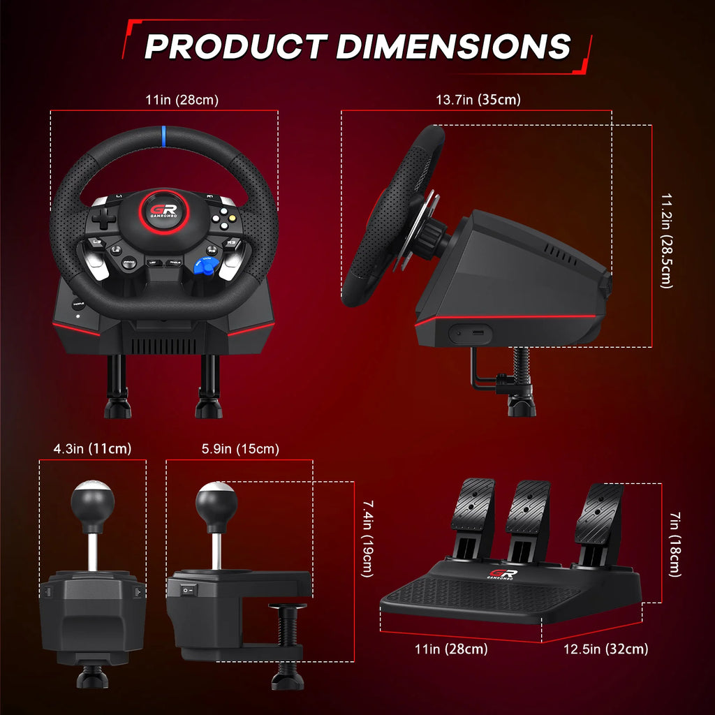 For PS5/PS4/PC Game Racing Wheel Leather W/RGB Hall Effect 270°&900° Adjustment Linear 3Pedals Gaming Steering Simulator Wheels