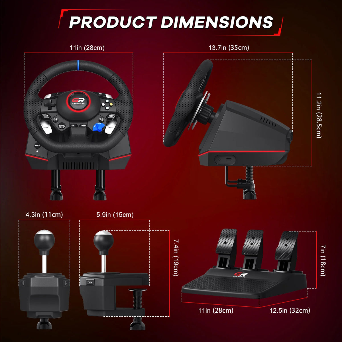 For PS5/PS4/PC Game Racing Wheel Leather W/RGB Hall Effect 270°&900° Adjustment Linear 3Pedals Gaming Steering Simulator Wheels