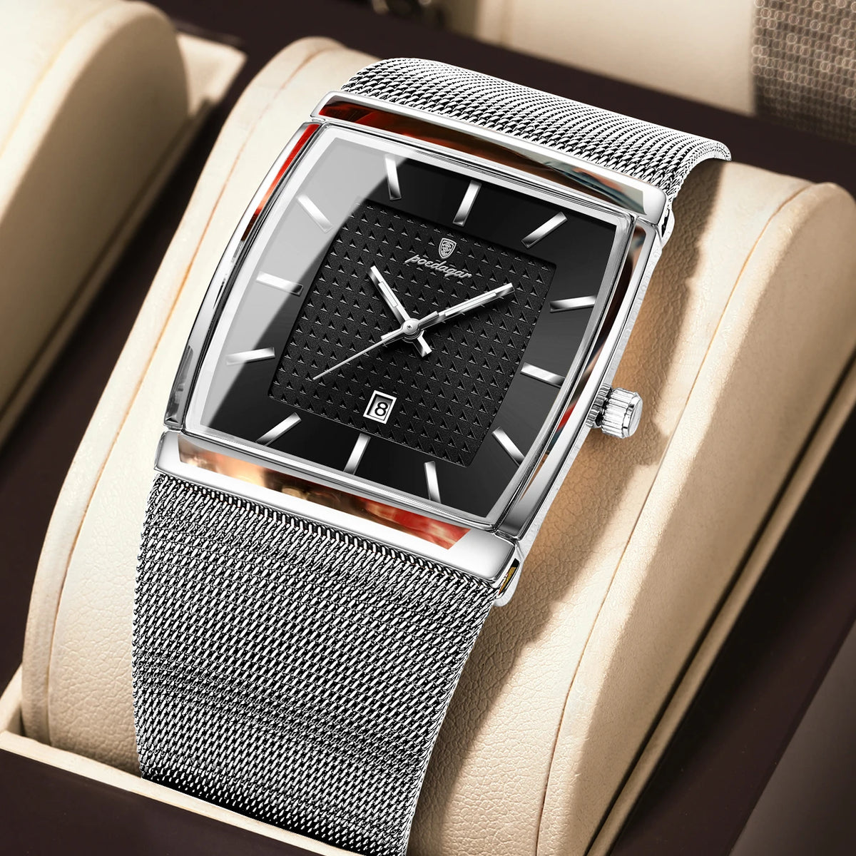 Reloj casual para hombre POEDAGAR, elegante, resistente al agua, de malla de acero inoxidable, con fecha luminosa y movimiento de cuarzo