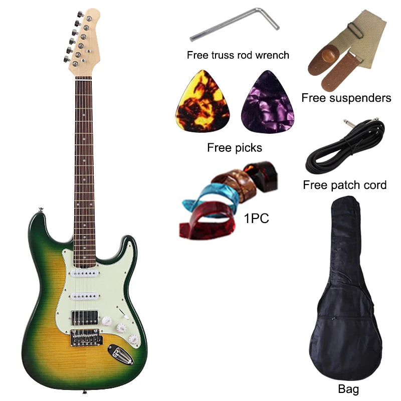 Guitarra Eléctrica de Alta Gama de 6 y 7 Cuerdas, Tapa de Arce Flameado, Cuerpo Sólido de Okoume, 39 Pulgadas, Acabado Brillante con Arce Canadiense