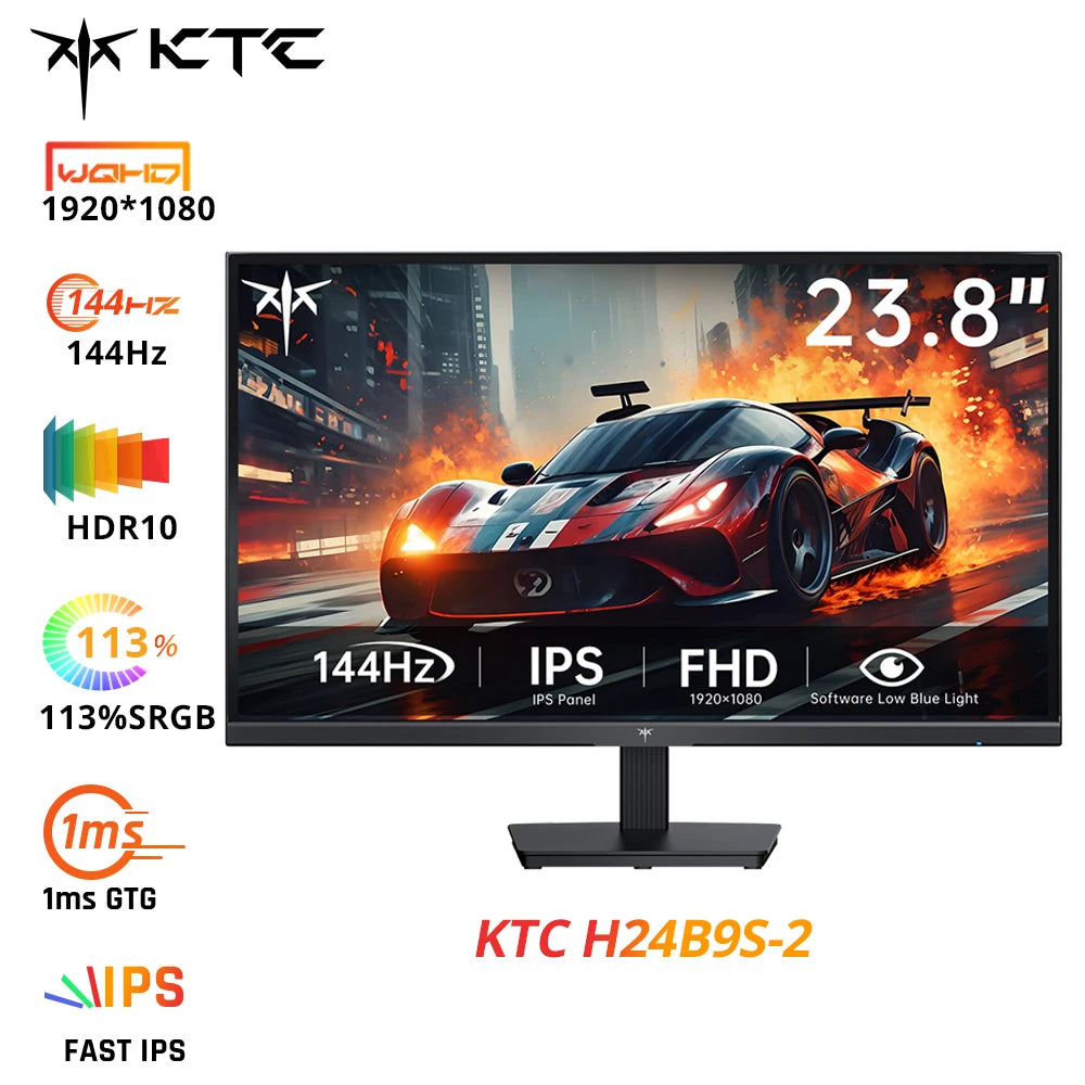 Monitor para Juegos KTC H24B9S-2 de 23.8 Pulgadas Full HD, Pantalla IPS, Frecuencia de Actualización Fluida de 144Hz, 113% SRGB, 178 °   Ángulo de visión, Tecnología de cuidado ocular, Puertos HDMI y VGA, Compatible con