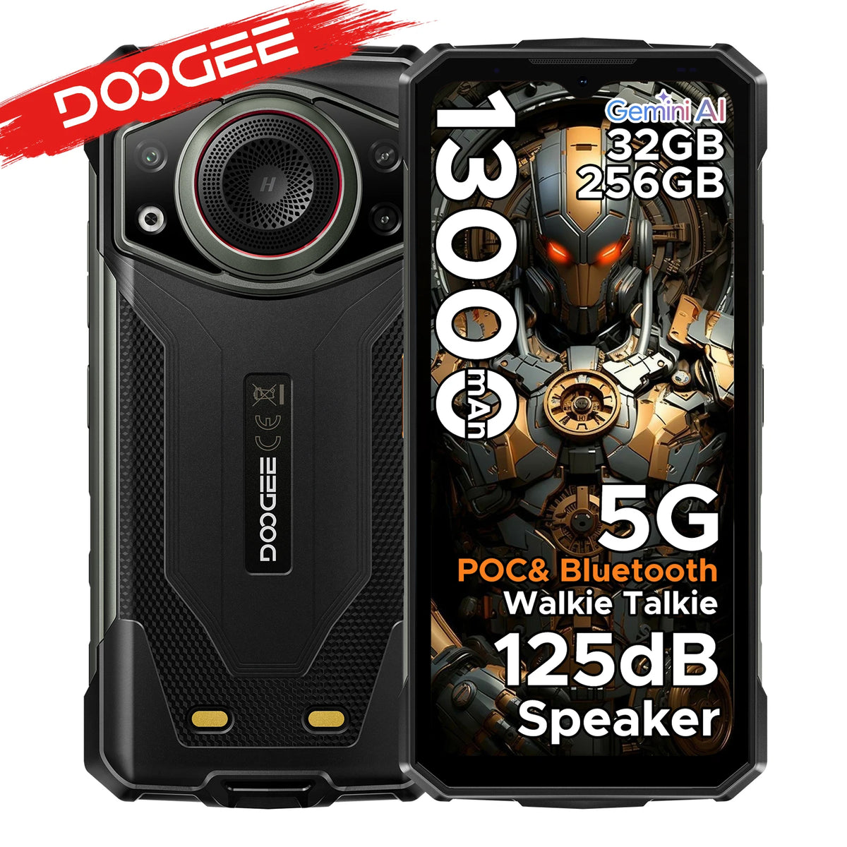 DOOGEE Fire 7 Ultra 5G Teléfono robusto POC Walkie Talkie Teléfono móvil Batería de 13000mAh 32GB RAM (8+24) 256GB ROM Dimensity 6300 NFC