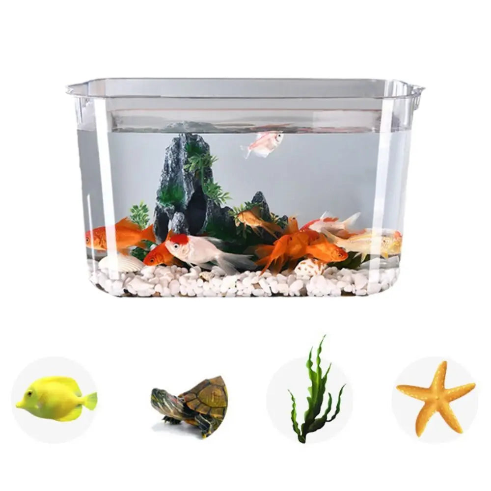 Pecera de plástico transparente a prueba de explosiones, recipiente para peces dorados de escritorio, anticaída, de PET, pequeño tanque de agua ecológico