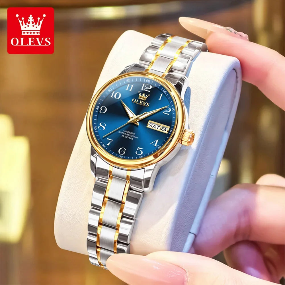 Reloj mecánico sencillo OLEVS 7072 para mujer, con fecha automática, números, marca de prestigio, resistente al agua y movimiento automático.