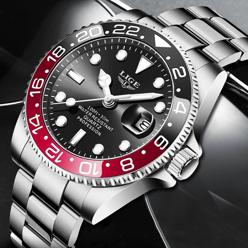 Reloj de pulsera para hombre LIGE Fashion Business, resistente al agua 3ATM, luminoso, cronógrafo deportivo de cuarzo de lujo de alta gama