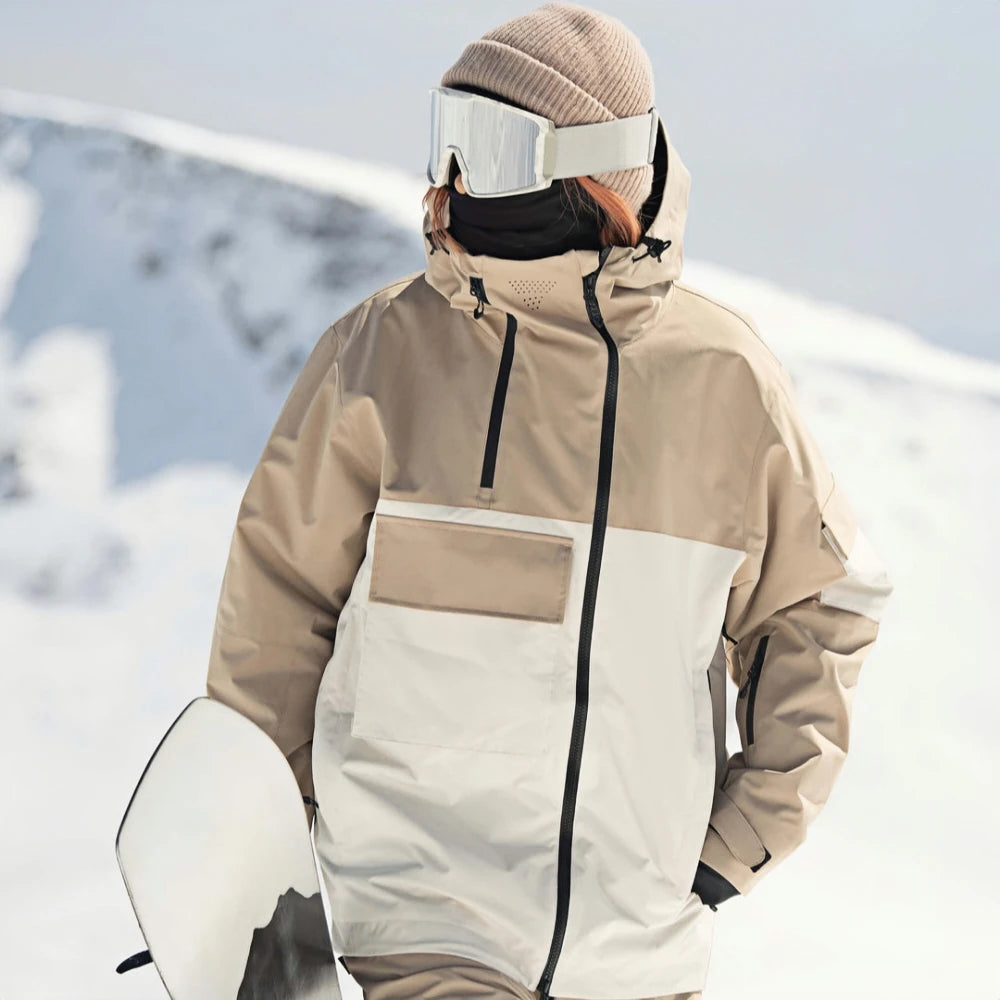 Chaquetas de snowboard con bolsillo súper grande para hombre, abrigos de esquí holgados y transpirables, Tops de invierno Unisex con aislamiento impermeable, Sudadera con capucha con cremallera
