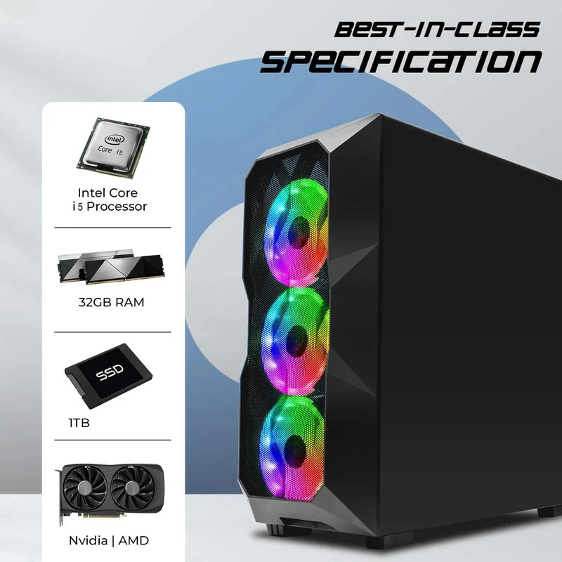 Ventiladores ARGB de Alto Rendimiento, I5 11400F, 32GB RAM, 1TB SSD, RTX 2060 6G GDDR6, Computadora de Escritorio para Oficina, Hogar y Juegos, WIN10/11