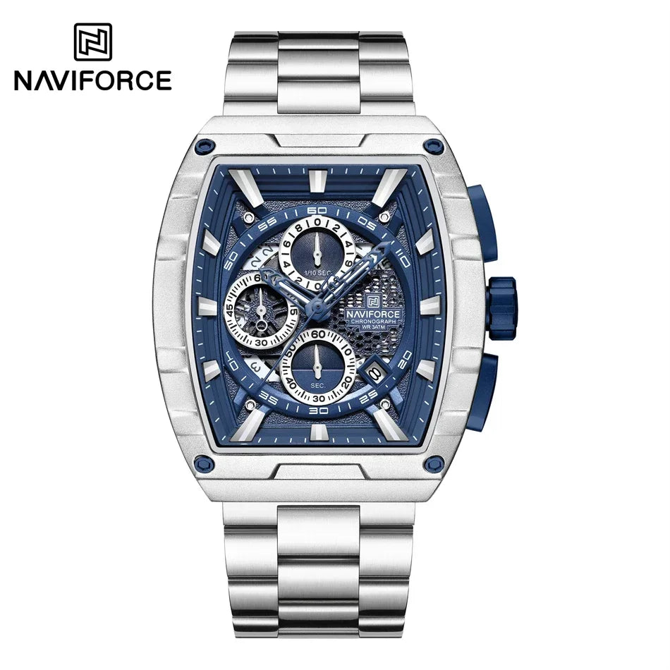 Reloj de cuarzo con cronógrafo para hombre NAVIFORCE, moderno, deportivo, para exteriores, para viajes, original, regalo para hombre, nuevo estilo, diseño Tonneau