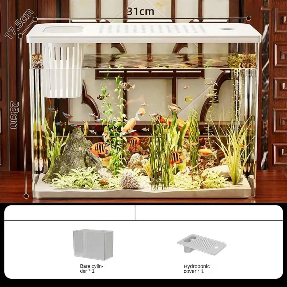 PET+ABS Fish Tank Transparent Drop Resistant Desktop Aquarium with Lid Hydroponic Tank Ecological Water Tank for Home