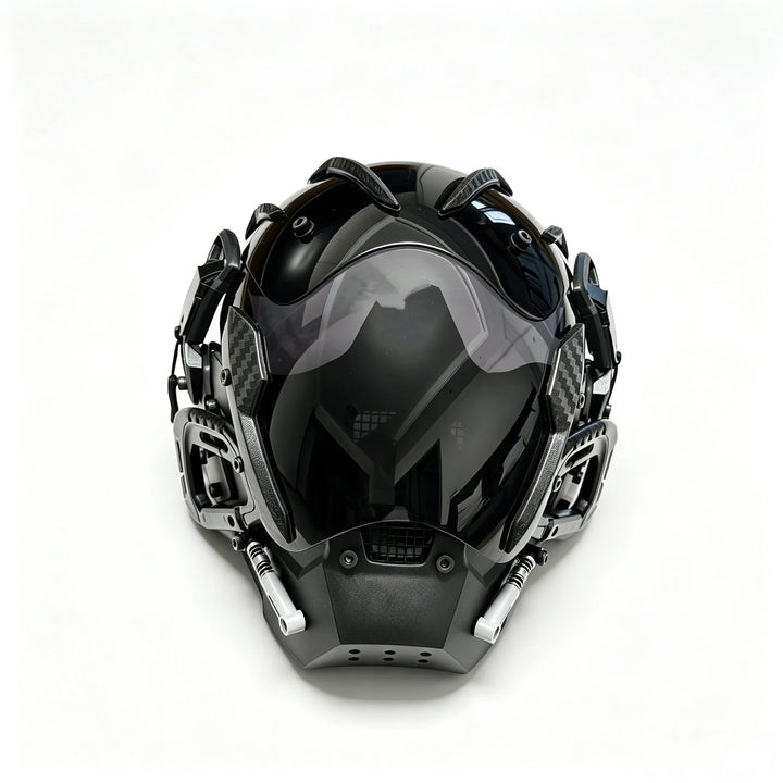 Máscara de estilo cyberpunk de inspiración científica y futurista, casco de cara completa que se puede llevar puesta, accesorio de disfraz para eventos, Halloween y sesiones de fotografía temáticas.