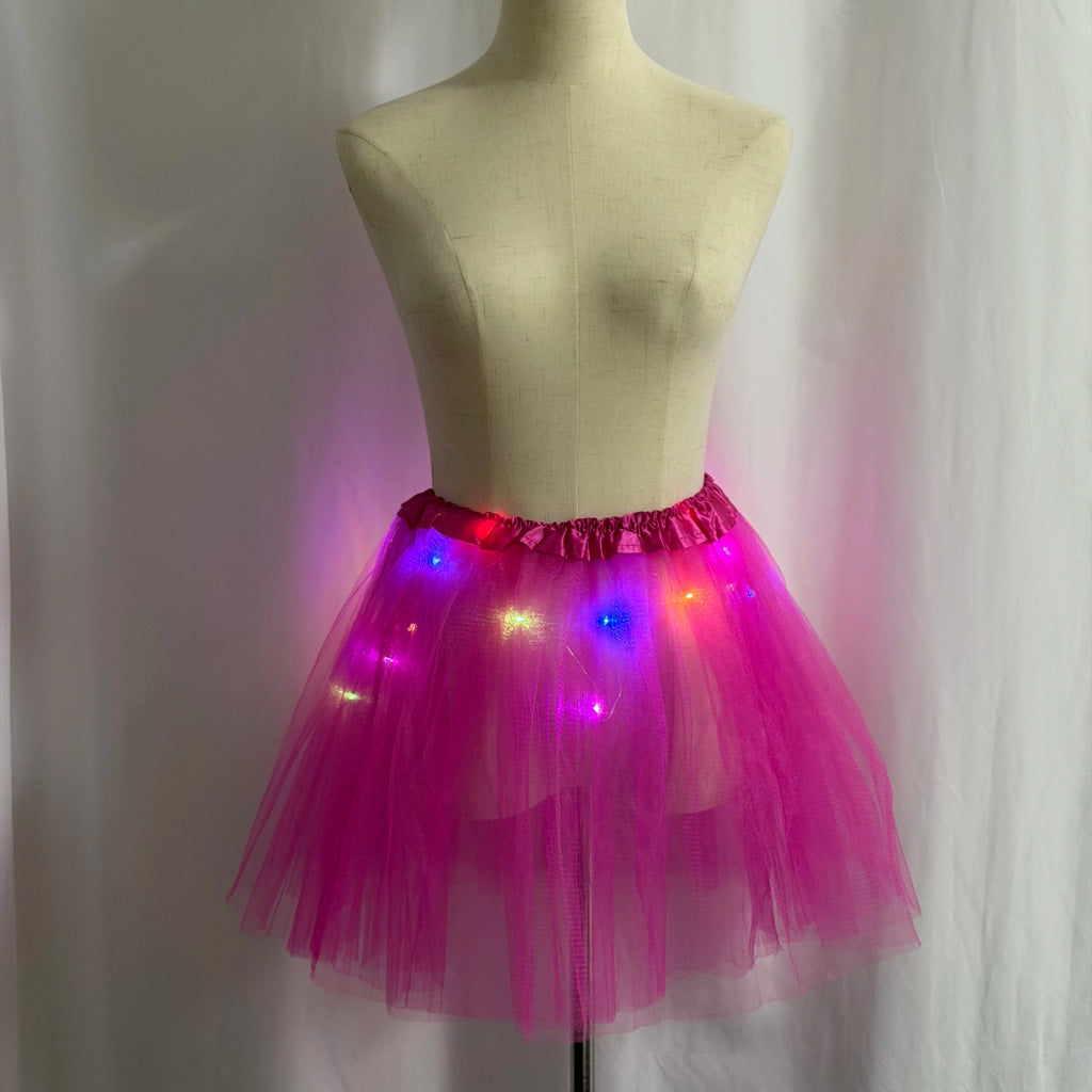 Falda Tutú Brillante de Tul para Mujer, con Luces LED, 3 Capas, Cintura Elástica, para Discotecas, Fiestas Rave, Carnaval, Cosplay, Festivales