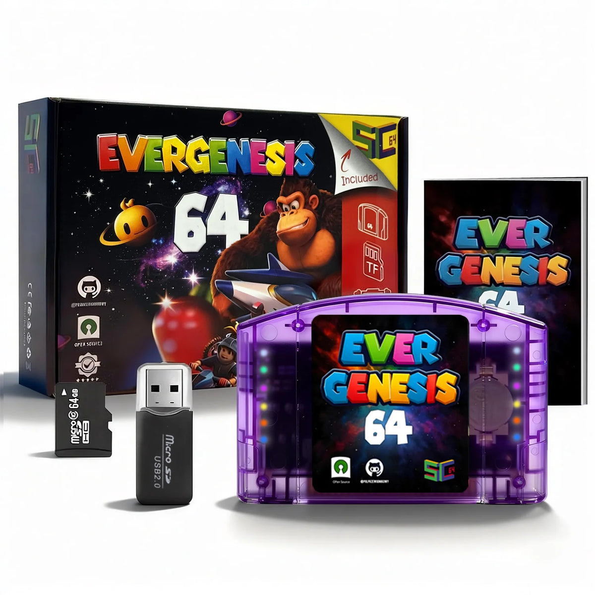 Cartucho de Juegos SC64 Flash Cart 10000 en 1 de Código Abierto para Consola Nintendo 64 N64, Chip Modular 6TG, Sin Restricción de Región, con Tarjeta TF de 64G