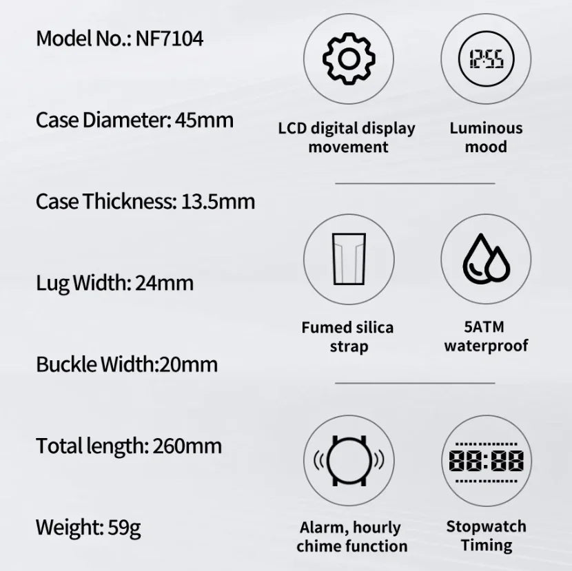 NAVIFORCE New Original Men Electronic Watches Simple Trend Wild Silicone Strap Wristwatches for Man 5ATM Waterproof Sports Clock