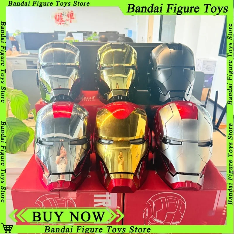 Casco de Iron Man MK5 Negro y Dorado, Los Vengadores, Escala 1/1, Casco Transformable con Activación por Voz, Colección Eléctrica Decorativa para Regalo