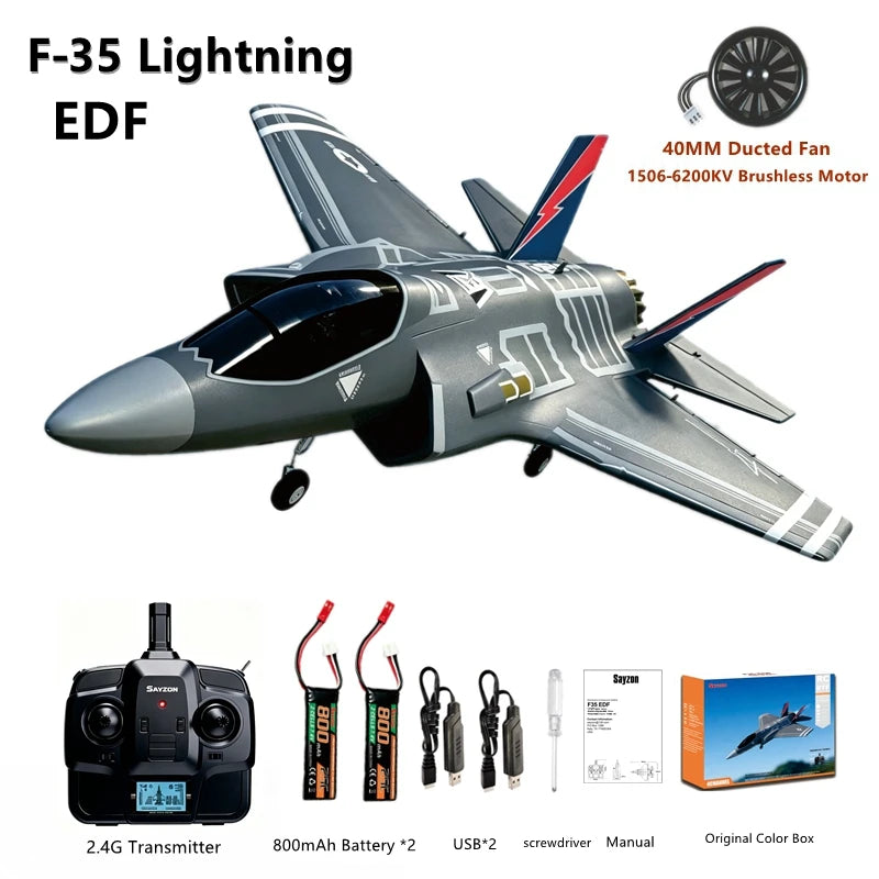Avión RC F‑35 Lightning Ventilador de conducto 40MM EPP duradero Sistema giroscópico de 6 ejes Vuelo acrobático con un clic 2.4G Planeador 4CH RTF