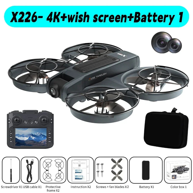 Mini dron con pantalla VR, control remoto con pantalla y funda de batería negra
