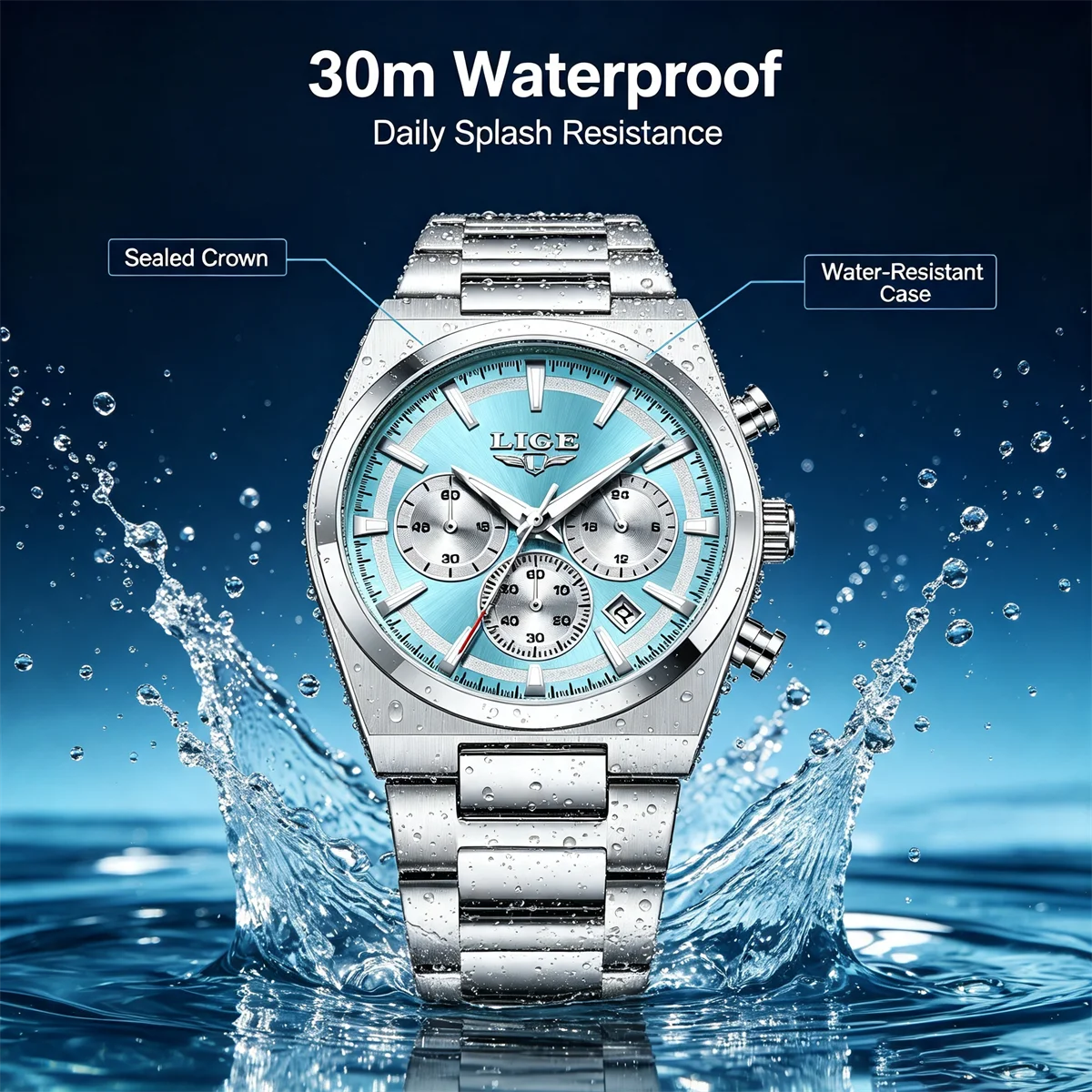 Reloj LIGE de cuarzo para hombre, de acero inoxidable, con esfera texturizada luminosa, estilo deportivo para exteriores, casual y de negocios, resistente al agua.