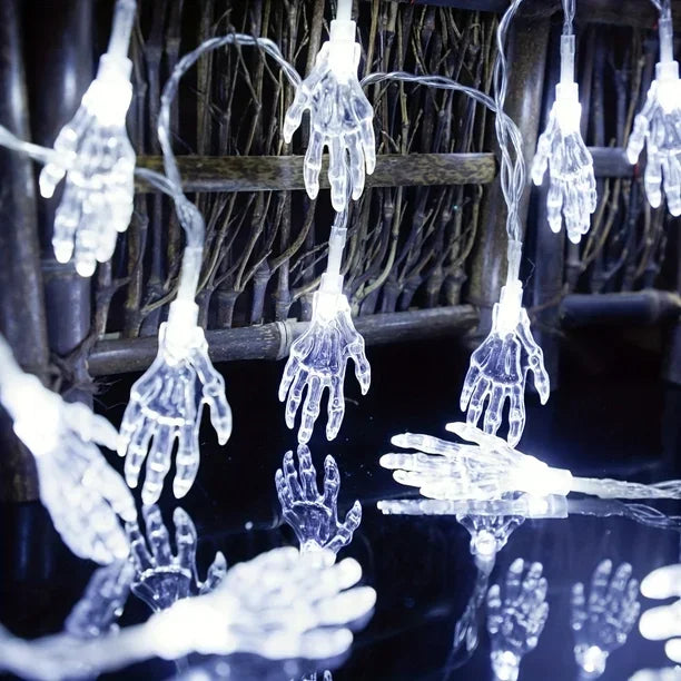 1 unidad de luces LED de cadena con forma de mano embrujada, funciona con pilas, luz de mano fantasma de colores para decoración de Halloween en el hogar, interiores, exteriores y patios