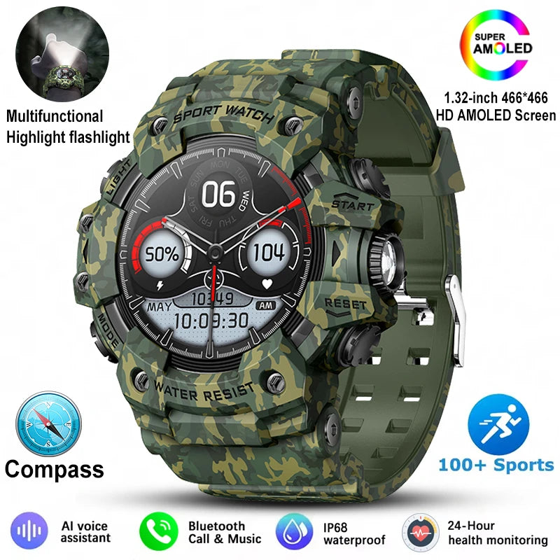 Reloj inteligente militar para hombre 2026, para exteriores, con más de 100 modos deportivos, brújula, frecuencia cardíaca, llamadas por Bluetooth, resistente al agua IP68 y diseño robusto