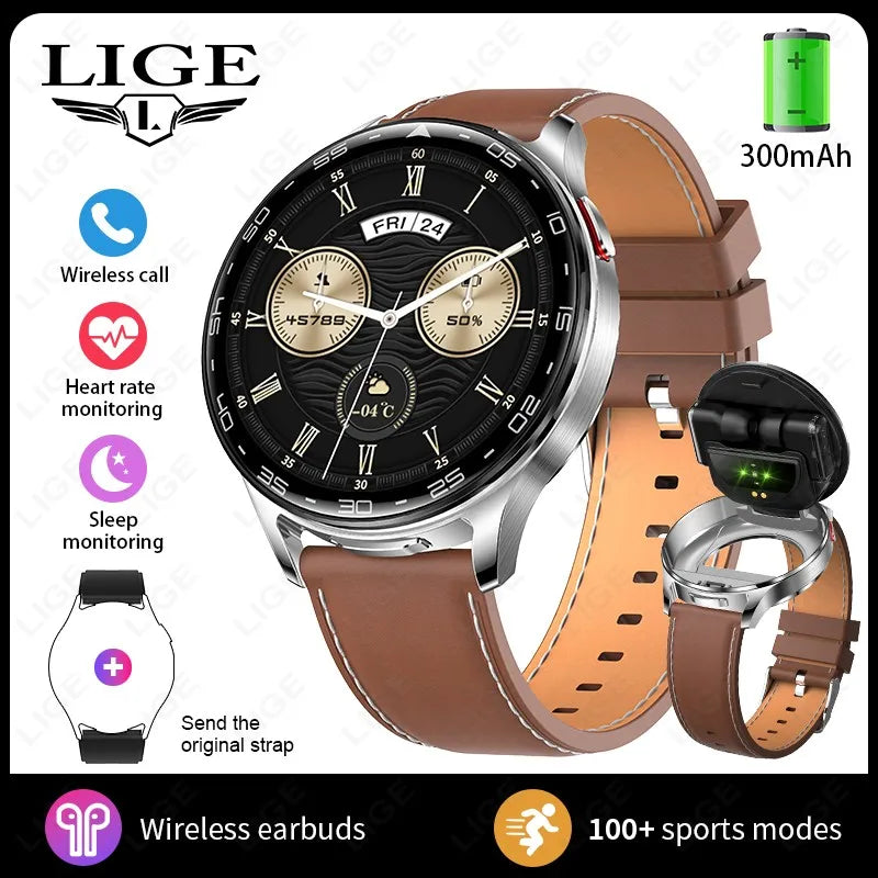 2026New TWS 2-in-1 Bluetooth Earphones Smart Watch Men Heart Rate Health Monitoring Waterproof BT Calling Music Smartwatch Women