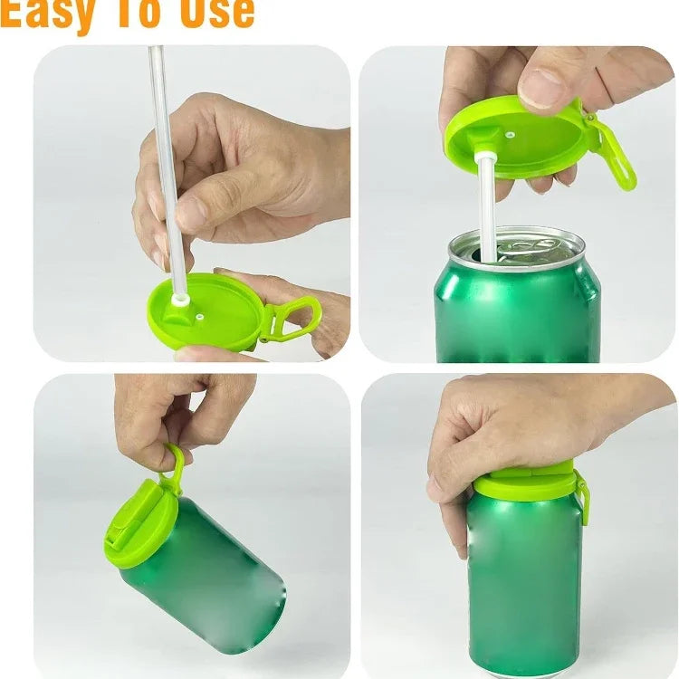 Tapas para latas de refrescos de viaje, pajitas de silicona, cubiertas para latas para bebidas enlatadas, zumo de cerveza, cubiertas sin Bpa, accesorio reutilizable para tapa de tarro