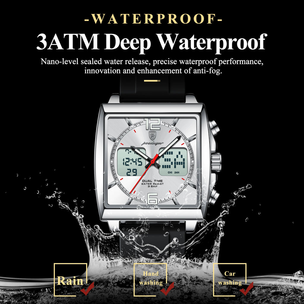 Reloj de pulsera para hombre POEDAGAR Fashion Square, cronógrafo de cuarzo con alarma LED, fecha y día, reloj militar electrónico