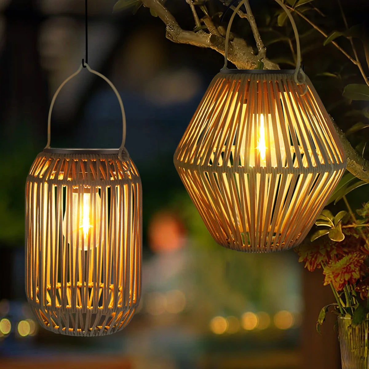 Linterna solar para exteriores, linternas solares impermeables para colgar al aire libre, lámpara decorativa de tejido estilo bohemio para jardín y patio