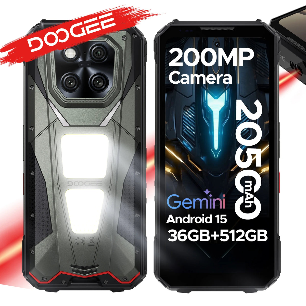 DOOGEE V Max Teléfono robusto 5G con telémetro láser, 36GB+512GB, pantalla de 6.78'', batería de 20500mAh, luces duales para acampar, teléfonos inteligentes