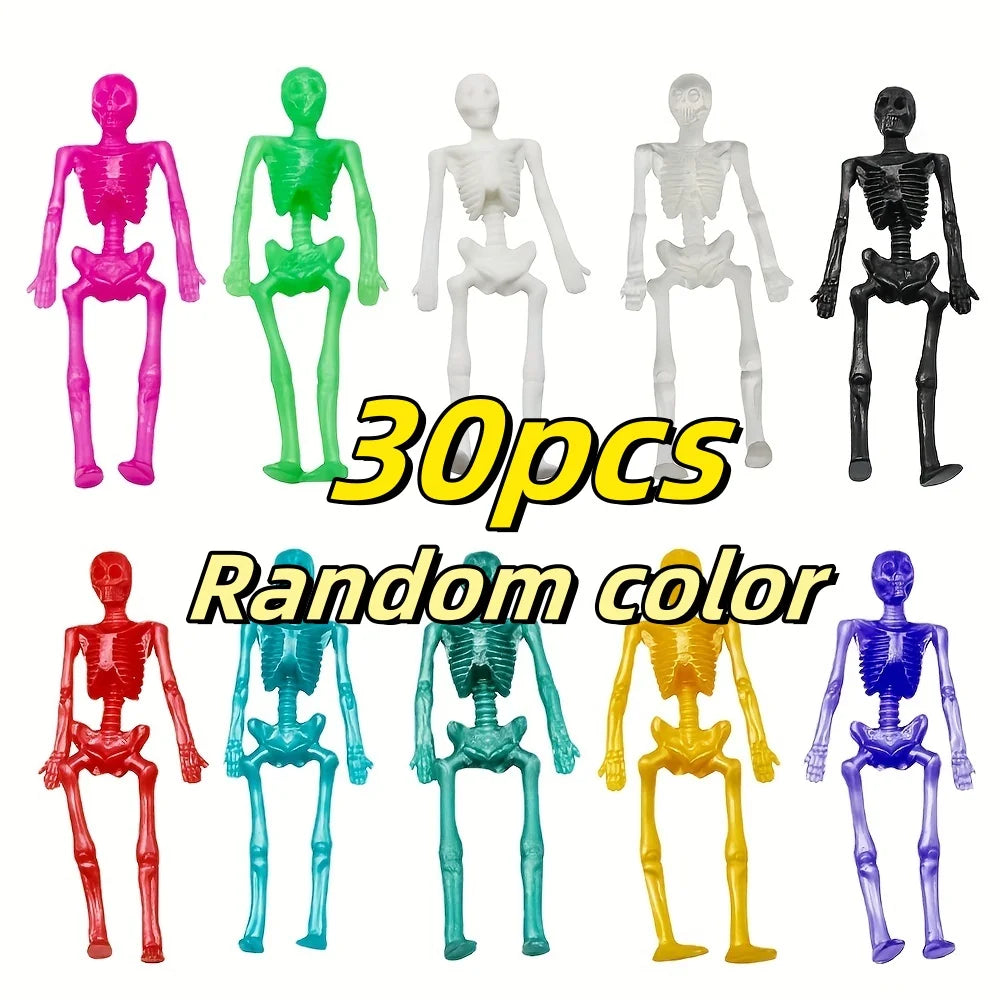 10/50 Uds. Juguetes pegajosos de esqueleto elástico colores surtidos cráneo elástico juego de juguetes blandos para recuerdo de fiesta feliz Halloween pequeño regalo