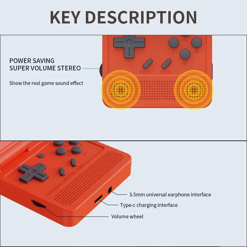 V90 Flip Retro Handheld Game Console 3.0 Inch IPS Screen Linux