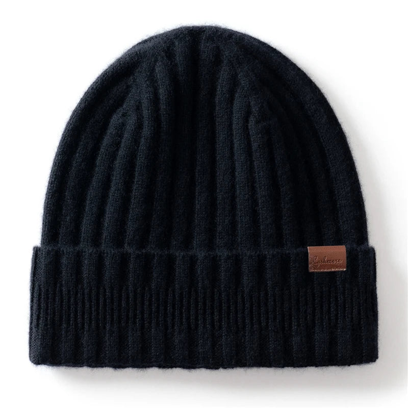 Gorros de punto de Cachemira de calidad a elección para mujeres/hombres, gorro de invierno informal para exteriores, gorros acanalados de moda, gorro cálido de Color sólido Unisex