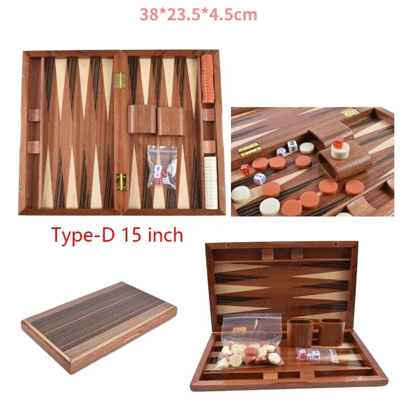 Juego de ajedrez y backgammon de lujo de madera de 11-17 pulgadas, tablero de backgammon grande plegable, ajedrez profesional hecho a mano, juego de mesa familiar, regalo