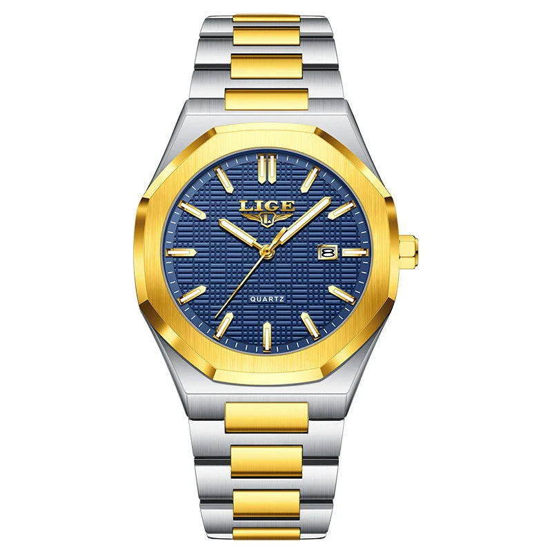 LIGE Luxury Man Wristwatch Waterproof Luminous Date Watch For Men Stainless Steel Men's Watches Quartz Male Clock Sport+Box
