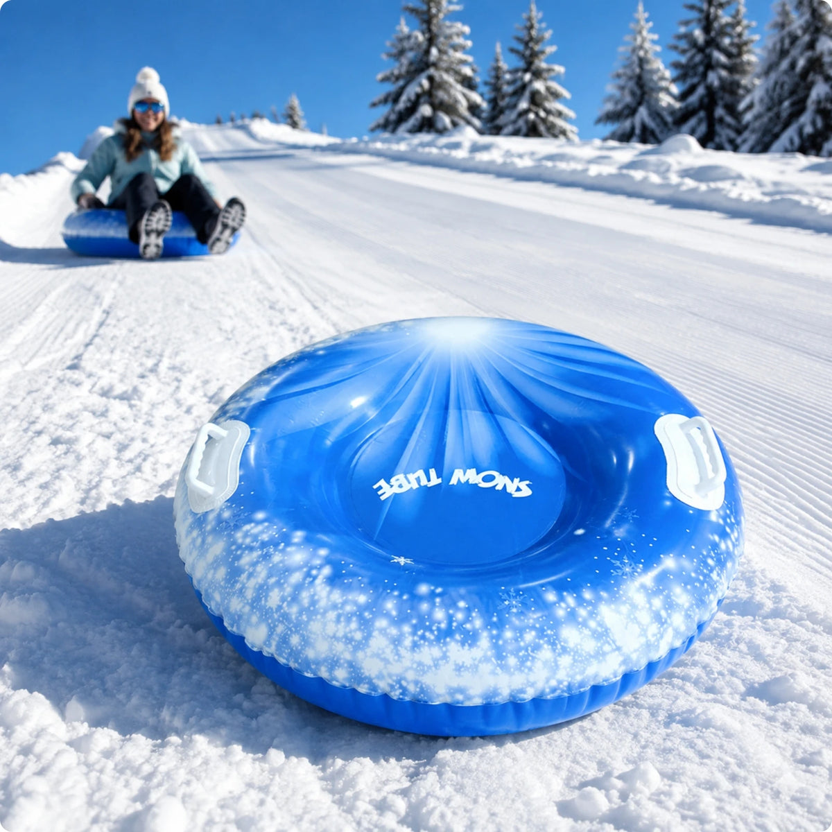 Tubo de nieve redondo con asiento elevado, ligero, inflable, trineo de nieve portátil, juguete de invierno, impermeable, para adultos.