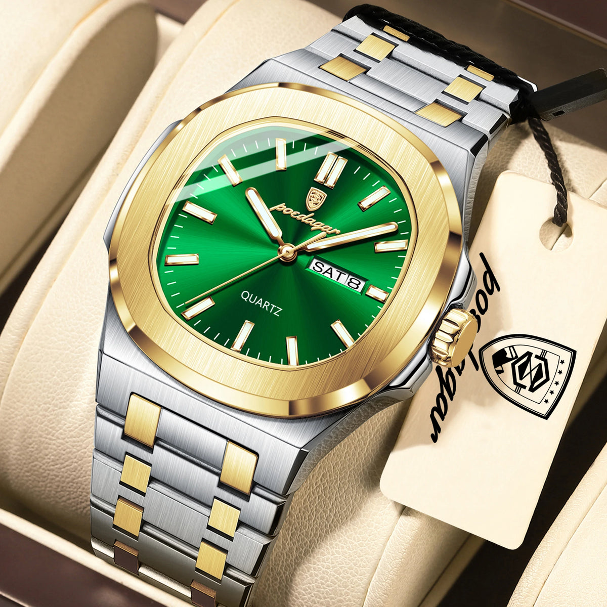 Reloj de pulsera para hombre POEDAGAR, de cuarzo, original, resistente al agua, luminoso, con fecha y día de la semana, de acero inoxidable, estilo ejecutivo