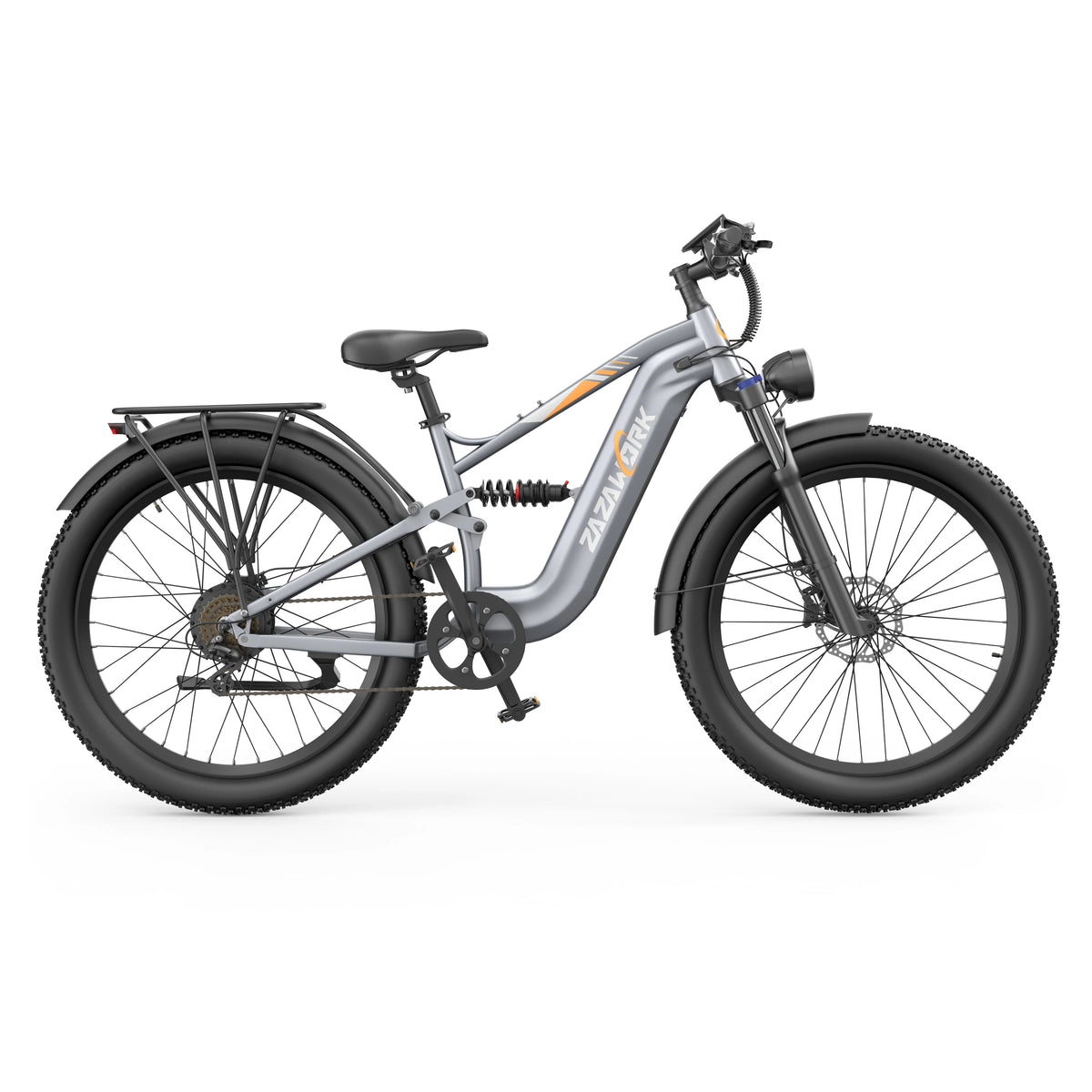 Bicicleta eléctrica de montaña con neumáticos gruesos ZAZAWORK CF500 de 27.5", motor de 250W, batería de 48V 20Ah, suspensión completa, 7 velocidades, frenos de disco hidráulicos, autonomía de hasta 120 km, bicicleta eléctrica todoterreno