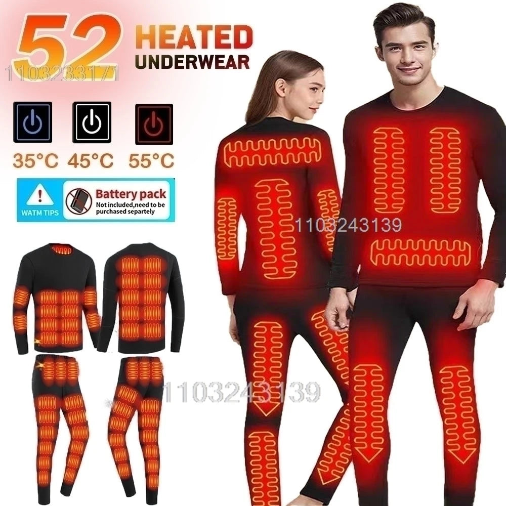 Ropa interior térmica con calefacción eléctrica USB para hombre y mujer, ropa interior autocalentable de esquí, 52 áreas