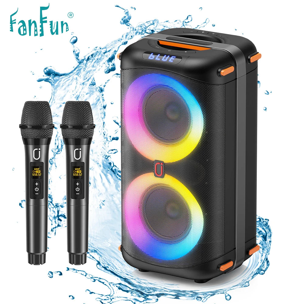 Altavoz inalámbrico Bluetooth T27, máquina de karaoke con 2 micrófonos, altavoz de karaoke para fiestas en casa con luz LED/batería de 6000 mAh