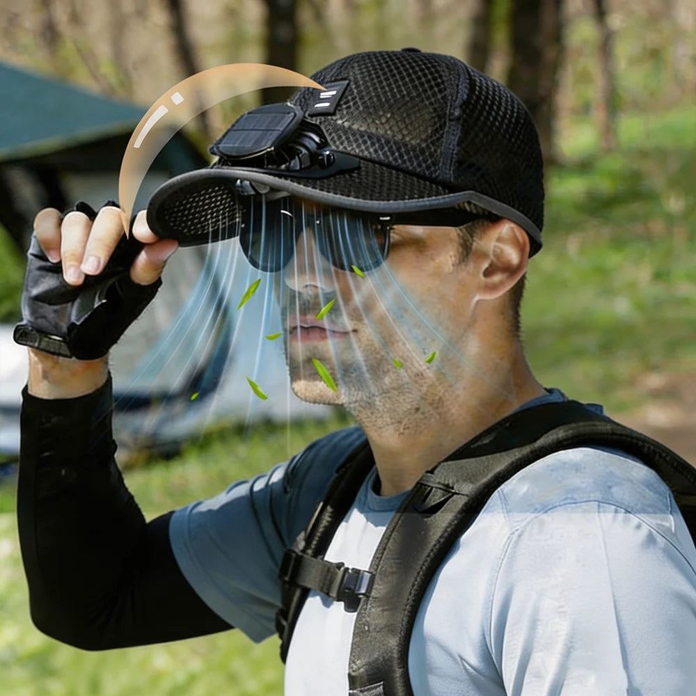 Gorra de béisbol con ventilador solar recargable por USB, gorra de malla con protección solar para verano, ideal para pesca, camping y deportes al aire libre